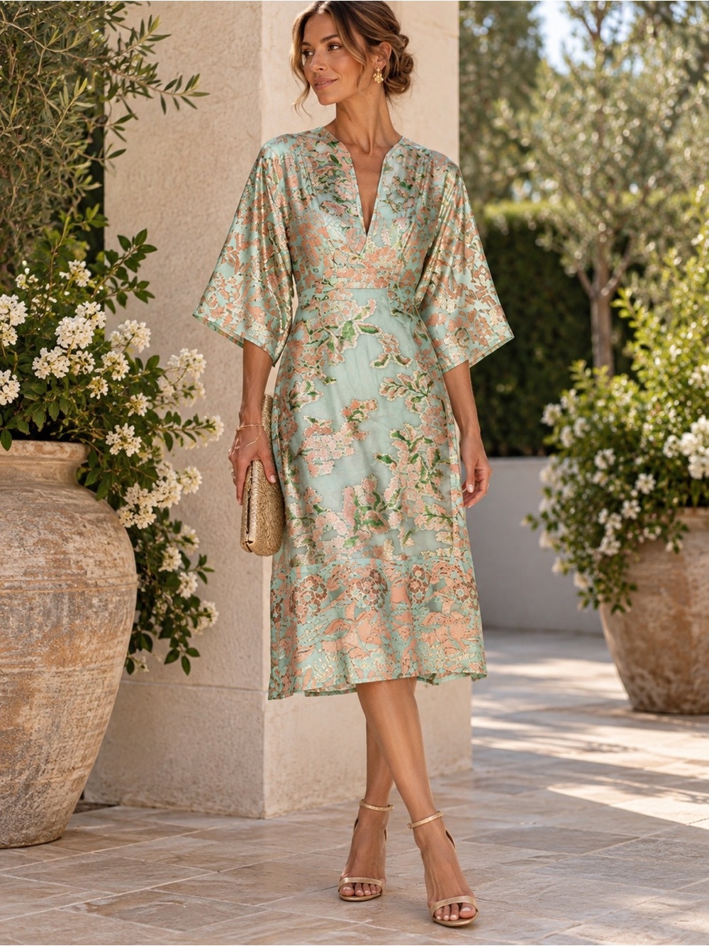 Tory Burch McKenna Metallic Silk Jacquard Midi Dress Wedding Guest Size 0